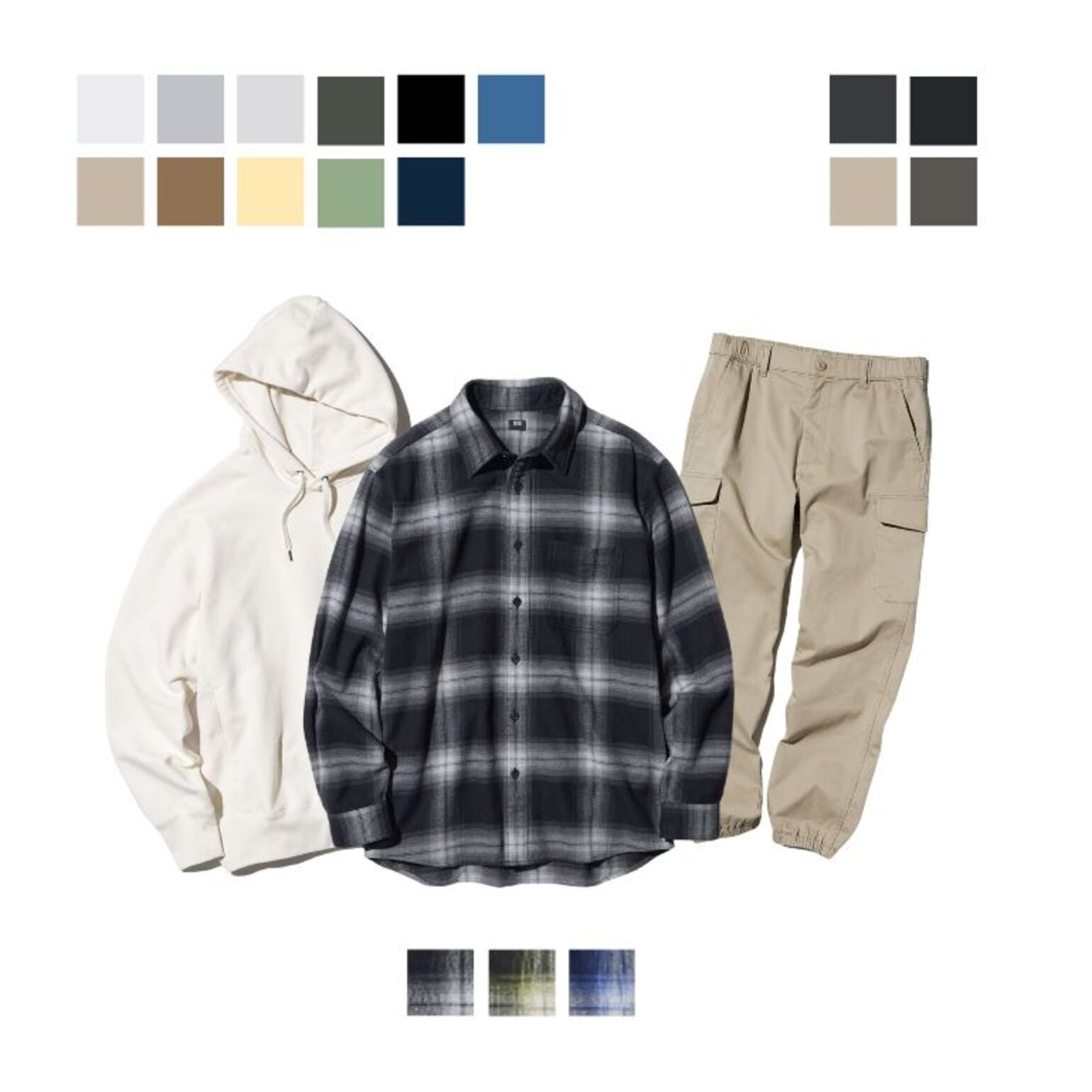 Kemeja Flannel Kotak, Pullover Hoodie & Celana Celana Jogger Kargo