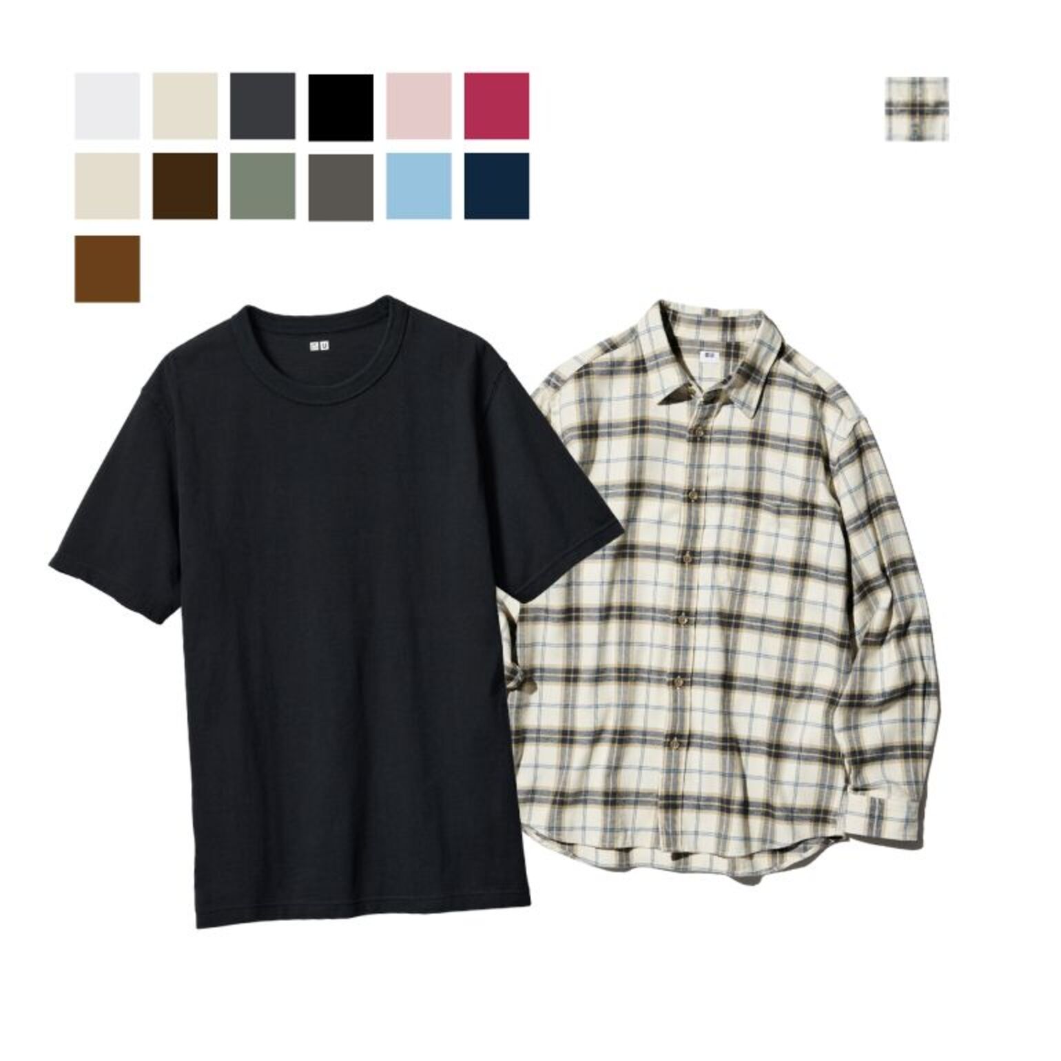 Kemeja Flannel Kotak, T-Shirt Kerah Bulat, Celana Pendek Chino