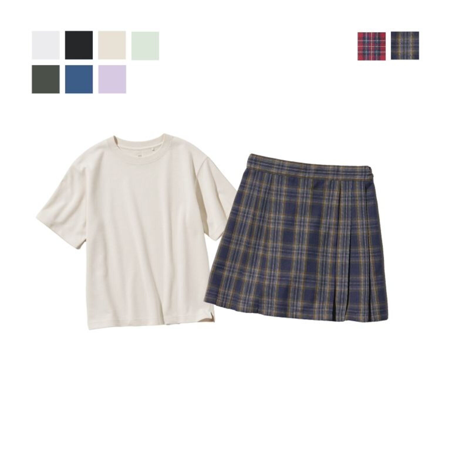 KIDS AIRism Katun T-Shirt Kerah Bulat | Lengan Pendek & GIRLS Rok Model Celana Mini Kotak