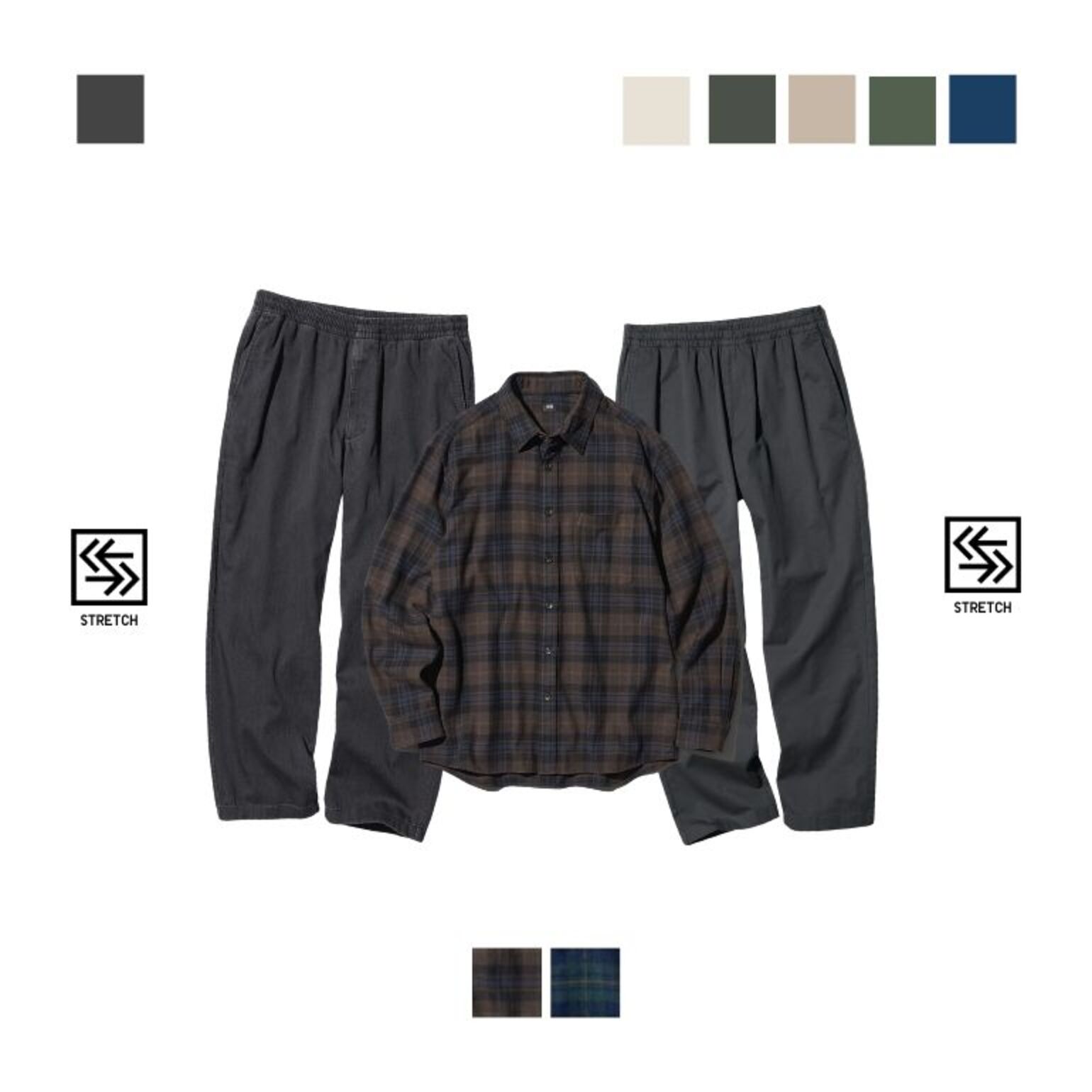 Kemeja Flannel Lengan Panjang Kotak & Celana Rileks Ankle Stretch