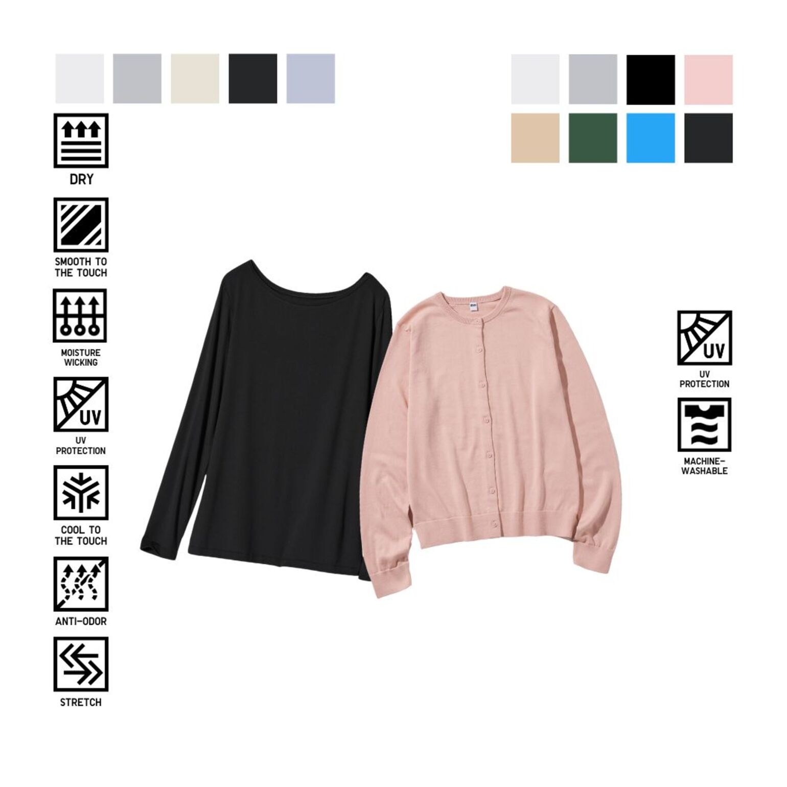 AIRism T-Shirt Proteksi Sinar UV (Campuran Sutra), Kardigan UV Protection, & Celana Chino Lebar