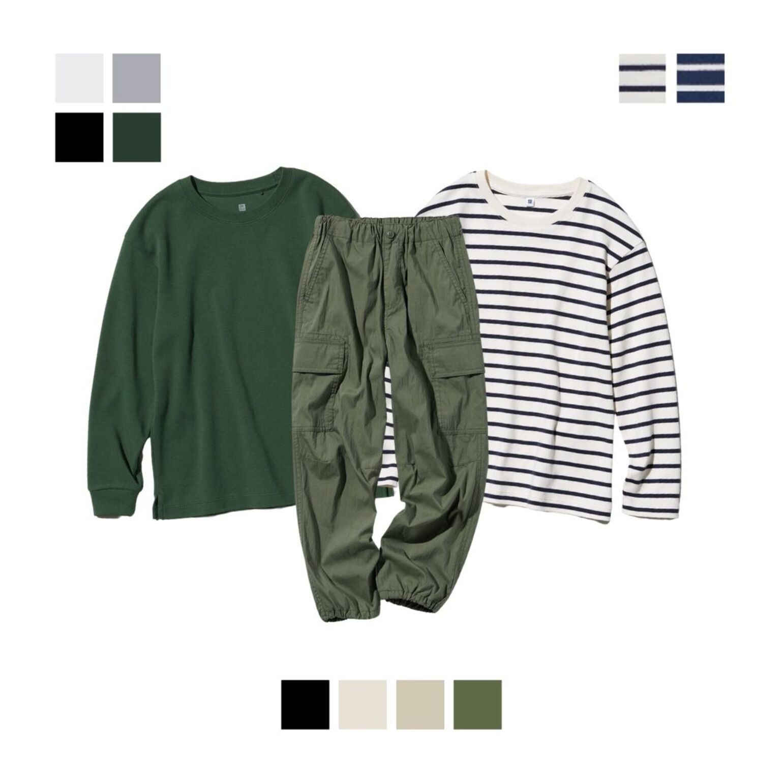 KIDS T-Shirt Soft Touch (Brushed Lembut) Kerah Bulat | Lengan Panjang & KIDS Celana Kargo Parasut