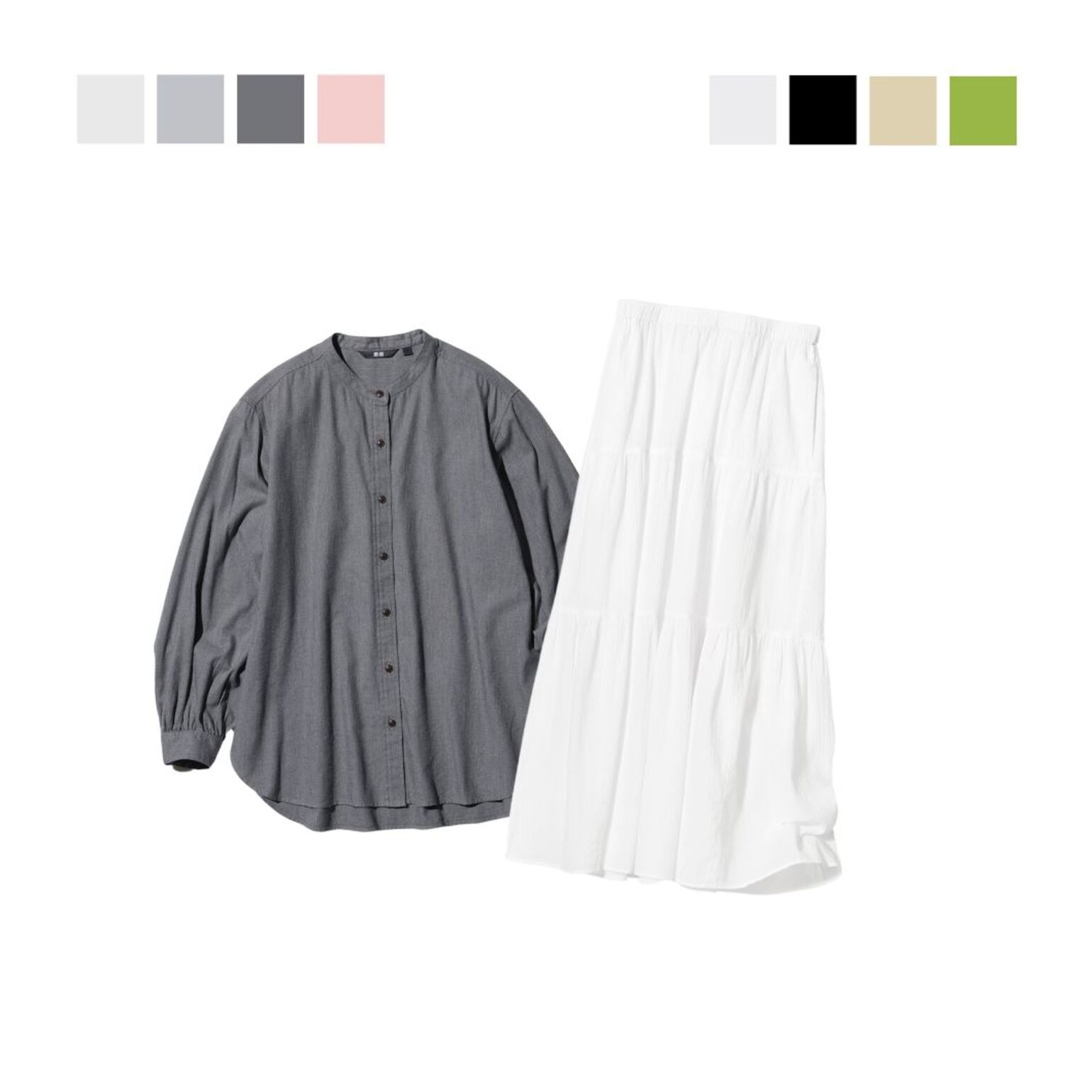 2. Tunik Brushed Lembut Lengan Panjang & Rok Panel Katun Kerut