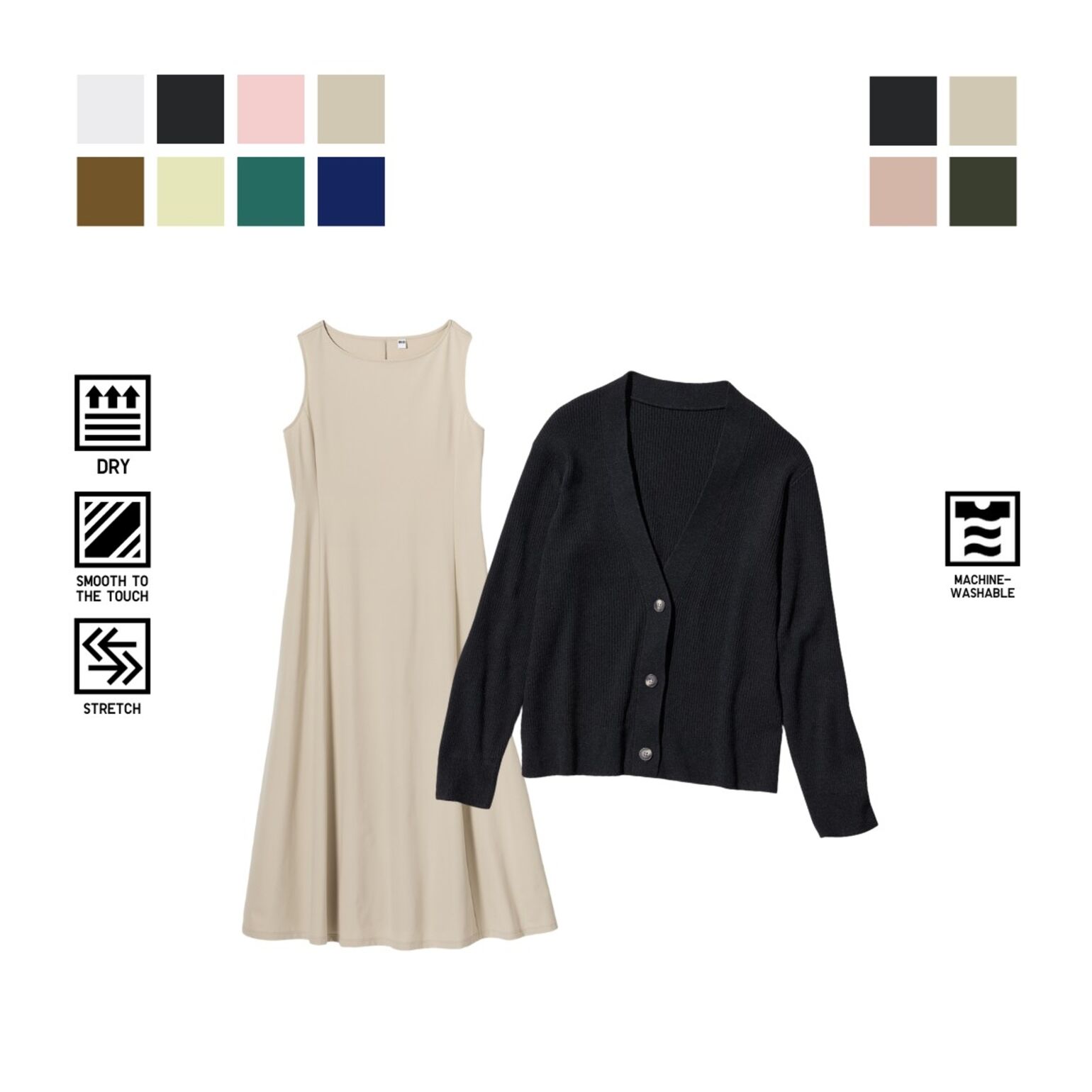 4. AIRism Gaun Tanpa Lengan Ultra Stretch & Kardigan Rajut Rib Washable