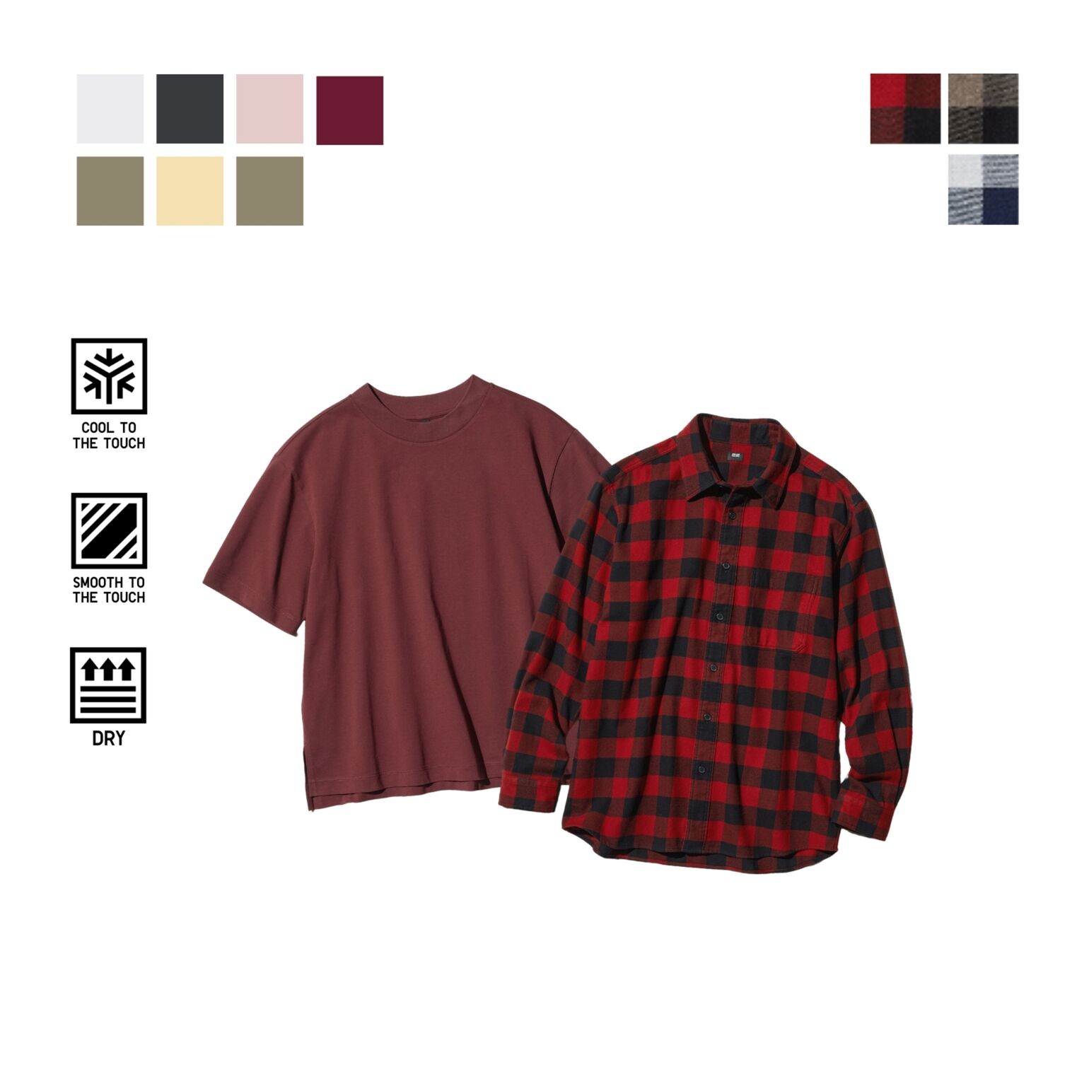 4.  Kemeja Flannel Lengan Panjang Kotak & AIRism Katun T-Shirt | Lengan Pendek