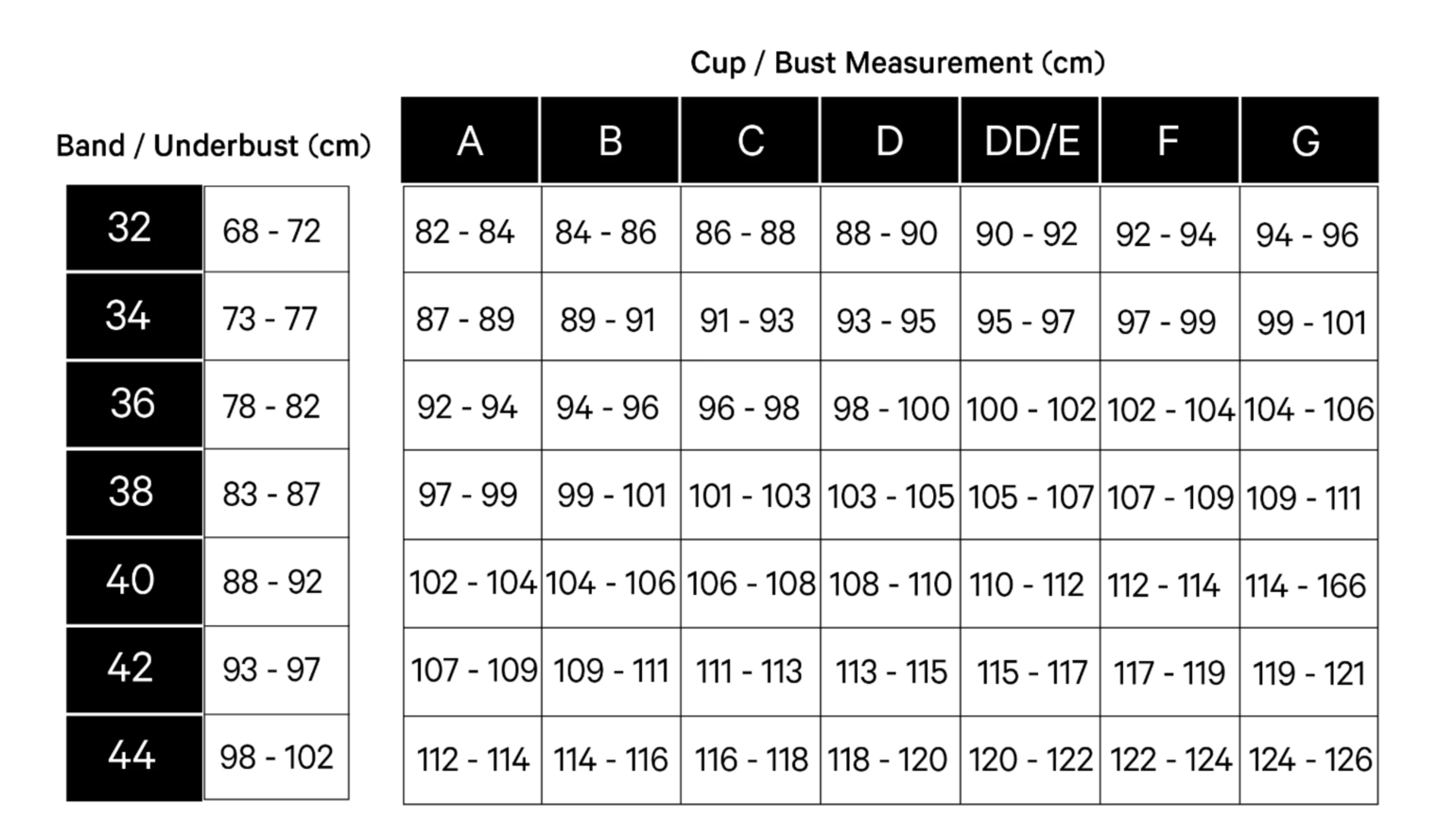 size chart bra