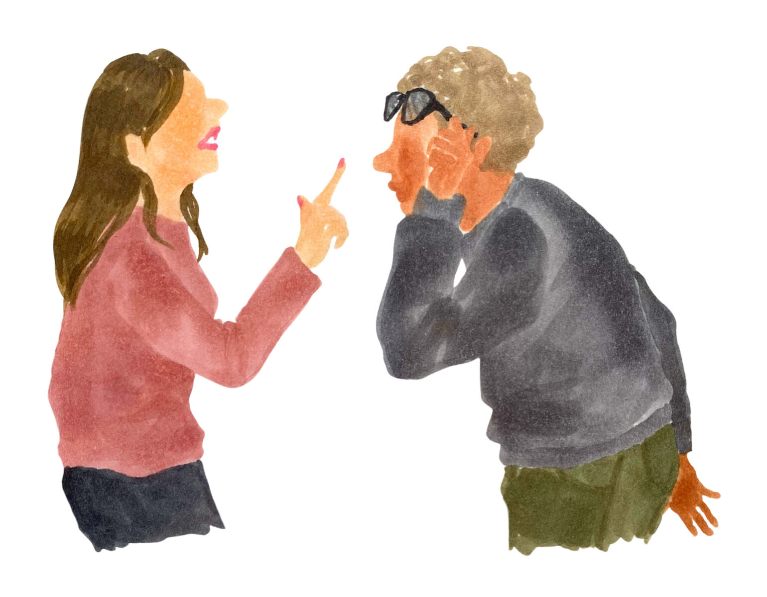 Illustrazione in stile acquerello di persone che si guardano negli occhi