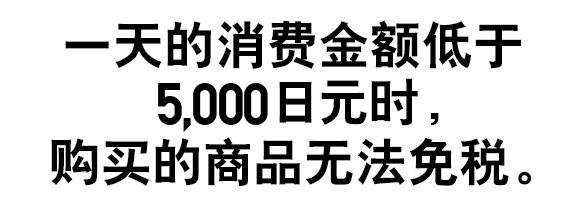 一天的消费金额低于5,000日元时，购买的商品无法免税。