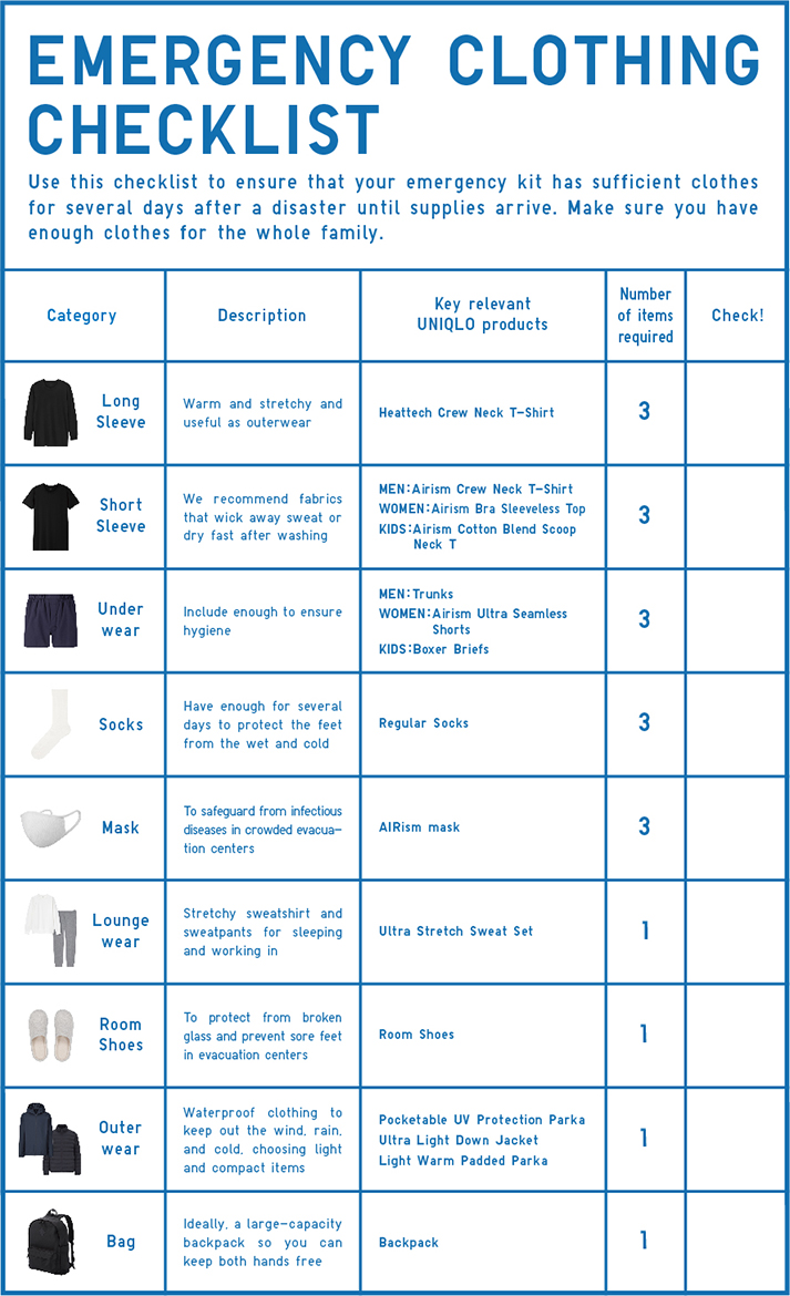 EMERGENCY CLOTHING CHECKLIST