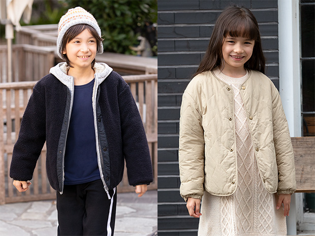 一枚でさまざまな着こなしが楽しめる キルティングボアフリースジャケット