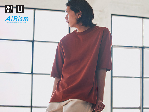 表面はコットン裏面はエアリズムのハイブリット素材 エアリズム素材のカジュアルTシャツ