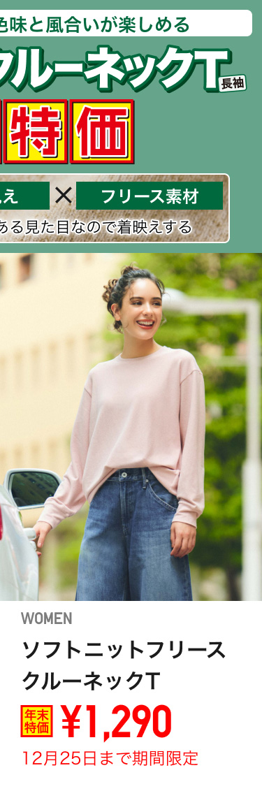 レディースソフトニットフリースクルーネックTが期間限定価格でお買い得