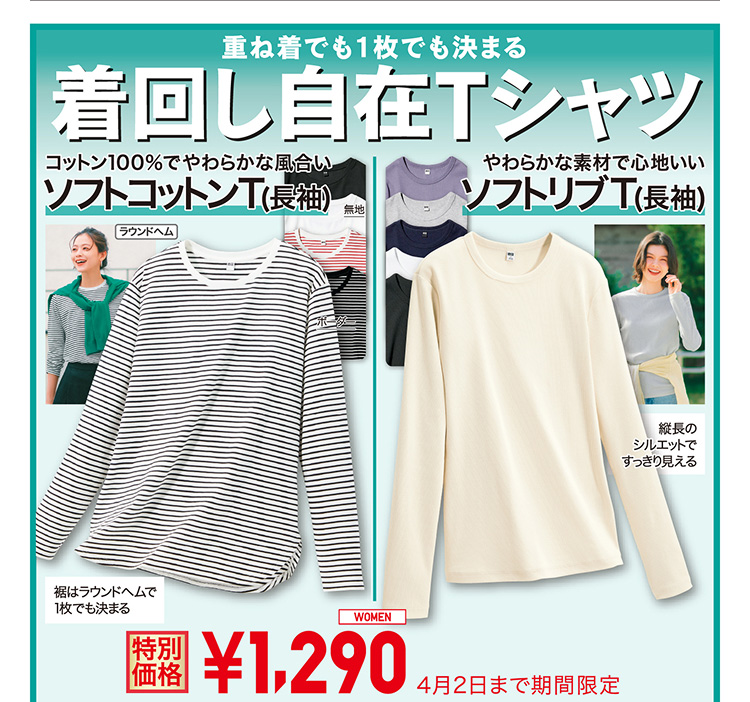 レディースソフトコットンT・ソフトリブT