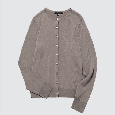 Women Extra Fine Merino Crew Neck Long-Sleeve Cardigan