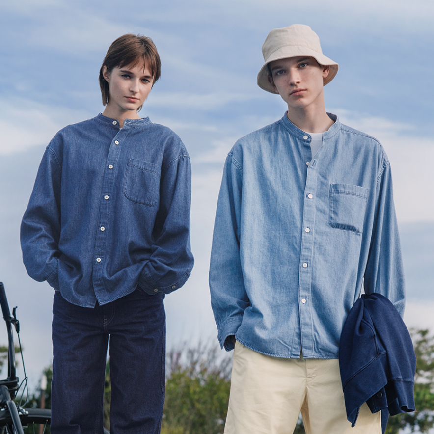 Camicia Di Jeans Oversized Colletto Alla Coreana