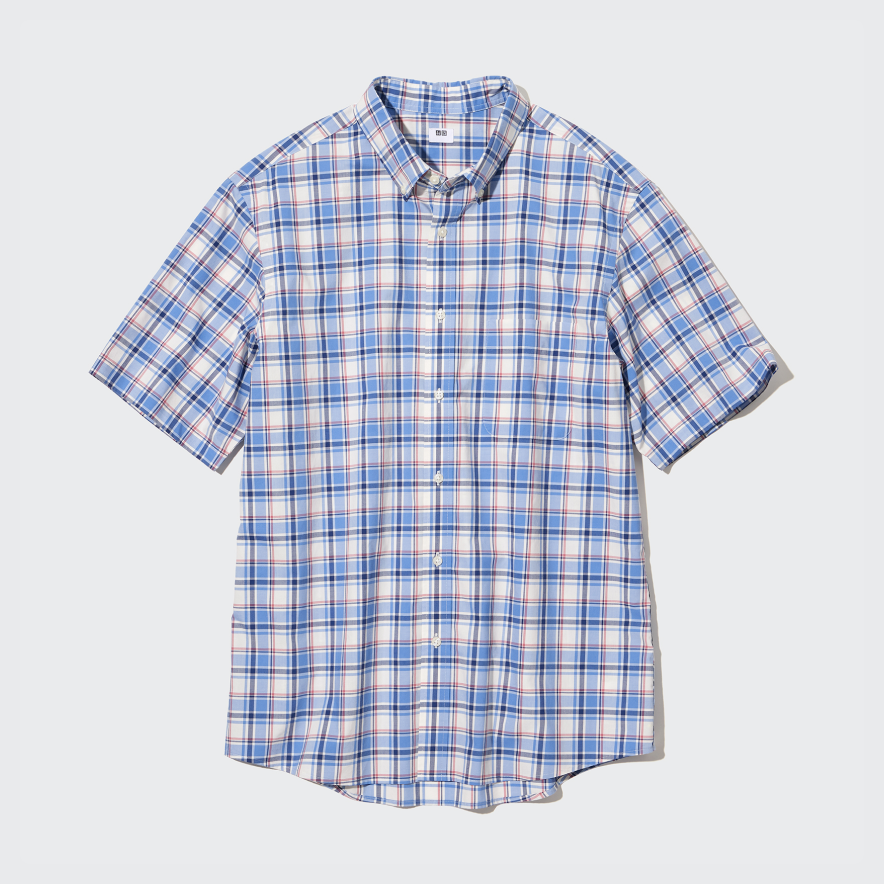 Camicia Cotone Extra Fino In Popeline A Quadri Maniche Corte