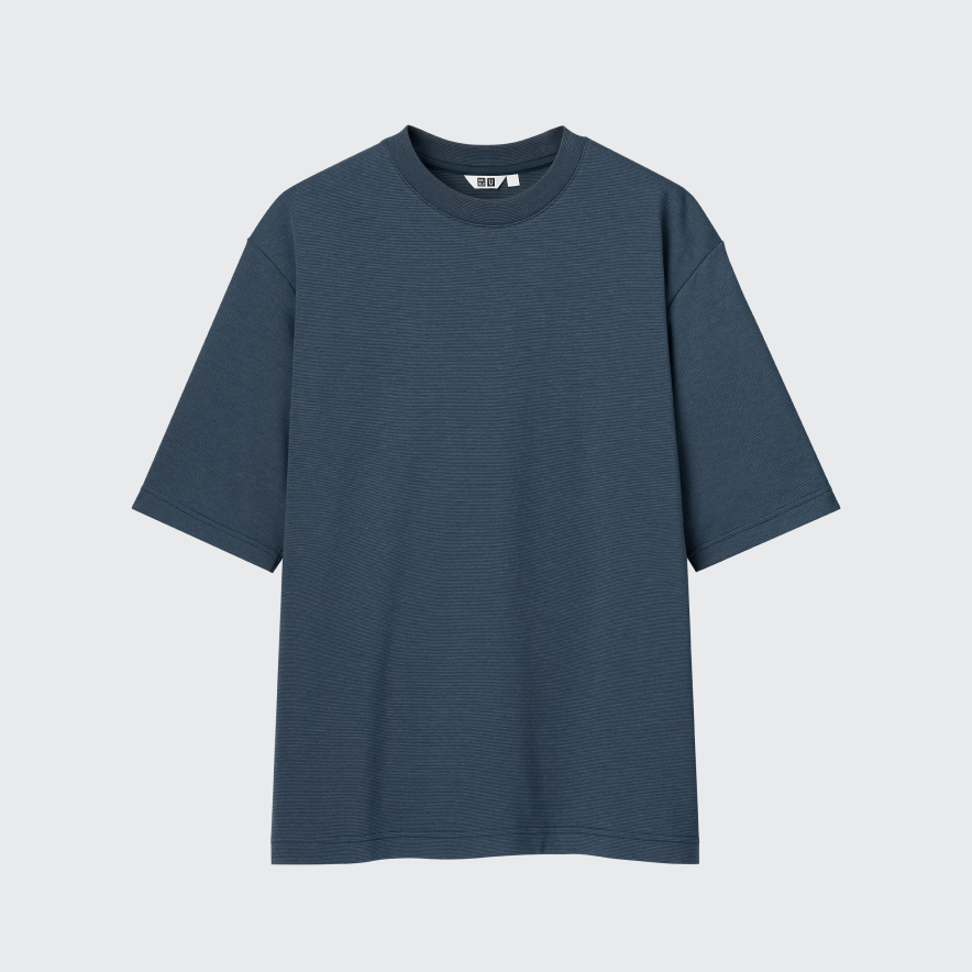 T-Shirt Uniqlo U AIRism Cotone A Righe Oversized Girocollo