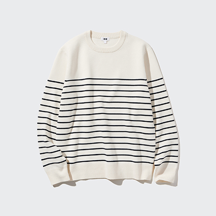 WASHABLE MILANO RIBBED STRIPED CREW NECK LONG SLEEVE SWEATER