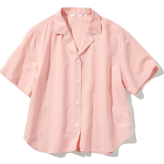 Linen Blend Open Collar Short Sleeved Shirt