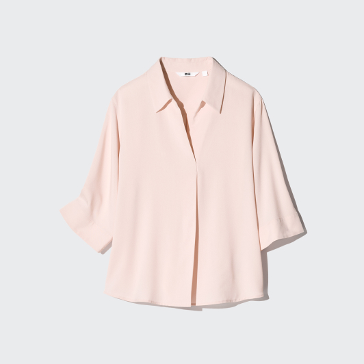 Rayon Skipper Collar 3/4 Sleeve Blouse