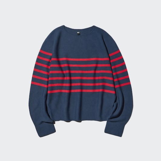 3D Knit Cotton Crew Neck Volume Sleeve Sweater