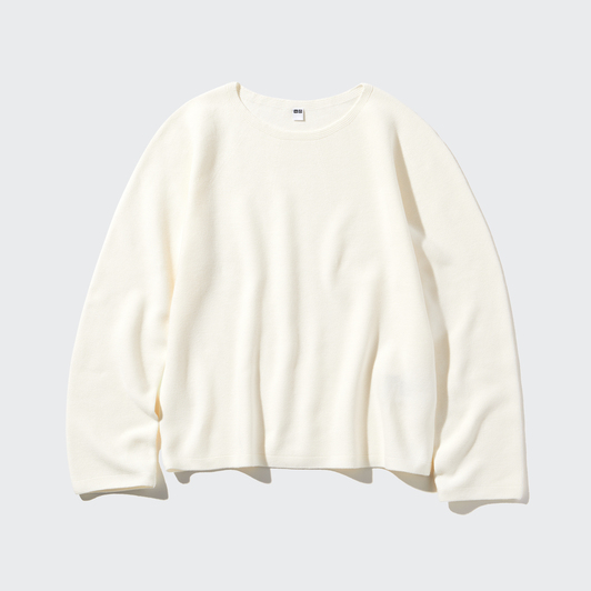 3D Knit Cotton Crew Neck Sweater
