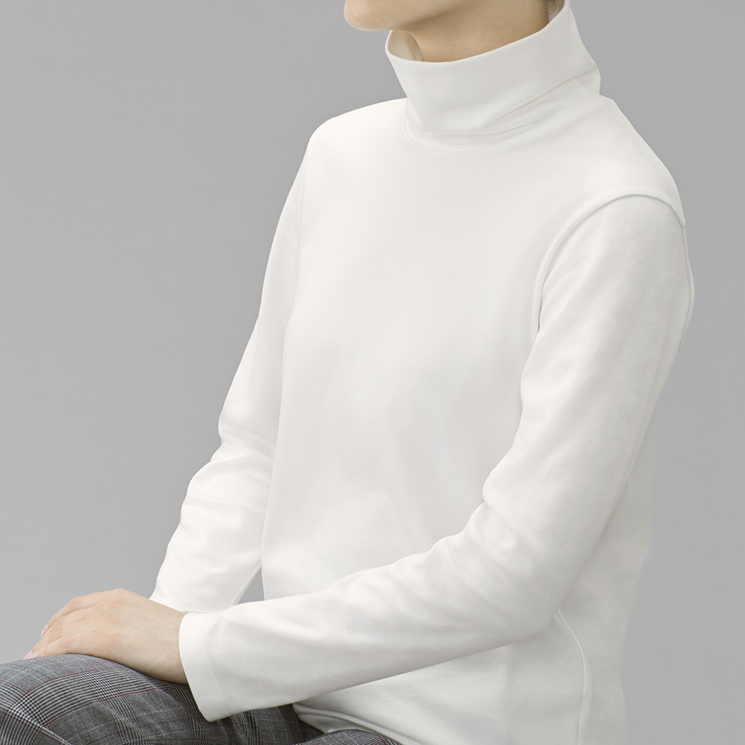 Smooth Stretch Cotton Turtleneck Long-Sleeve T-Shirt