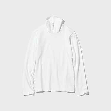 T-Shirt Cotone Elastico Liscio Collo Alto Maniche Lunghe<br>