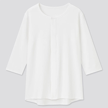 MEN コットン前あきクルーネックTシャツ(8分袖)