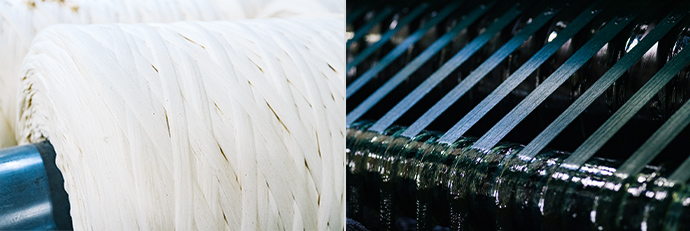 We dye only the outer circumference of the yarn and keep the center core pure white