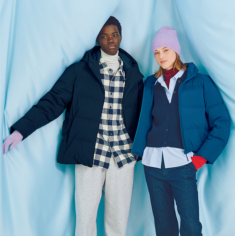 Female and male models image Down parka Short jacket