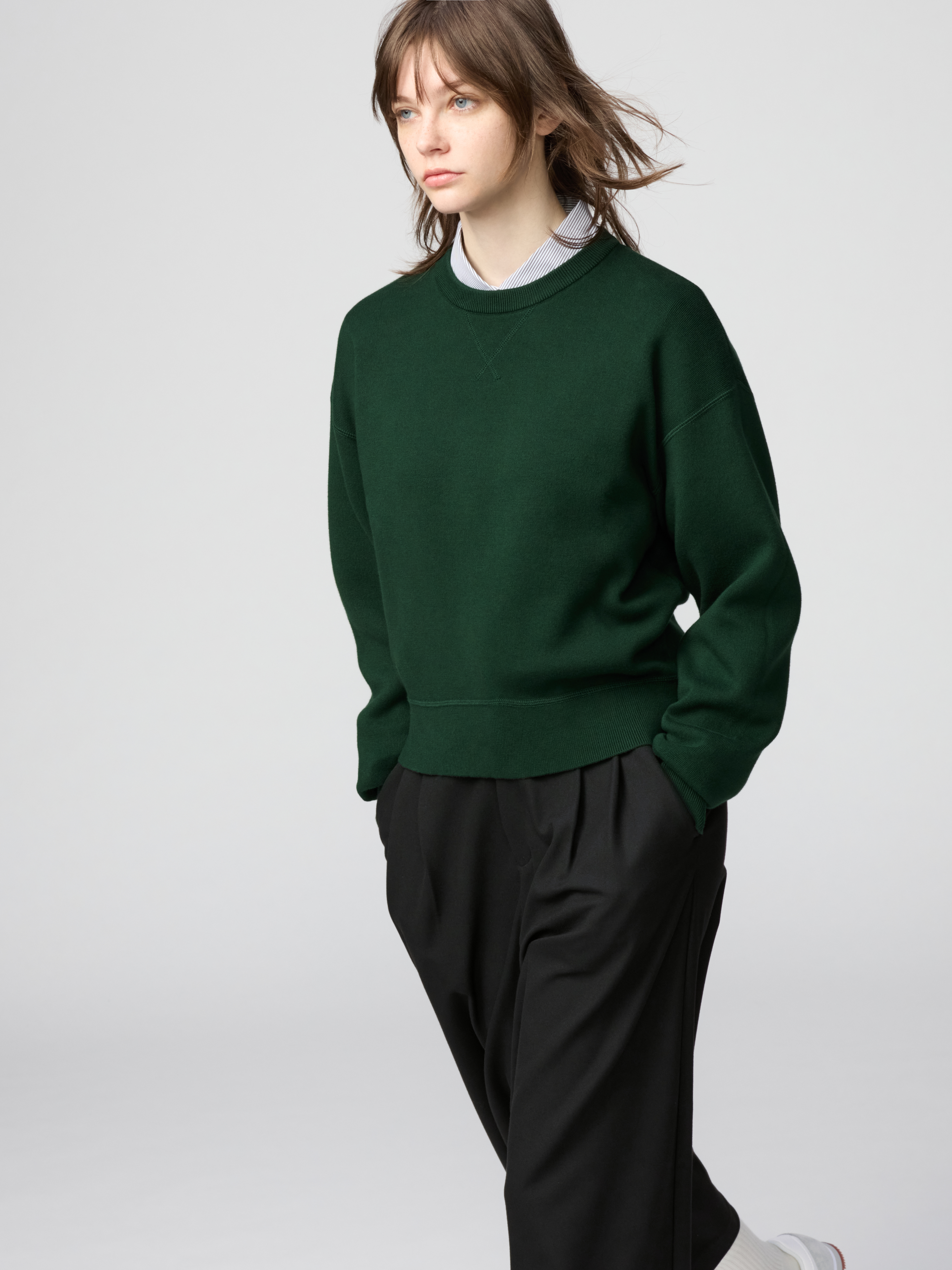 女裝 柔滑棉圓領針織衫(長袖) (UNIQLO : C)