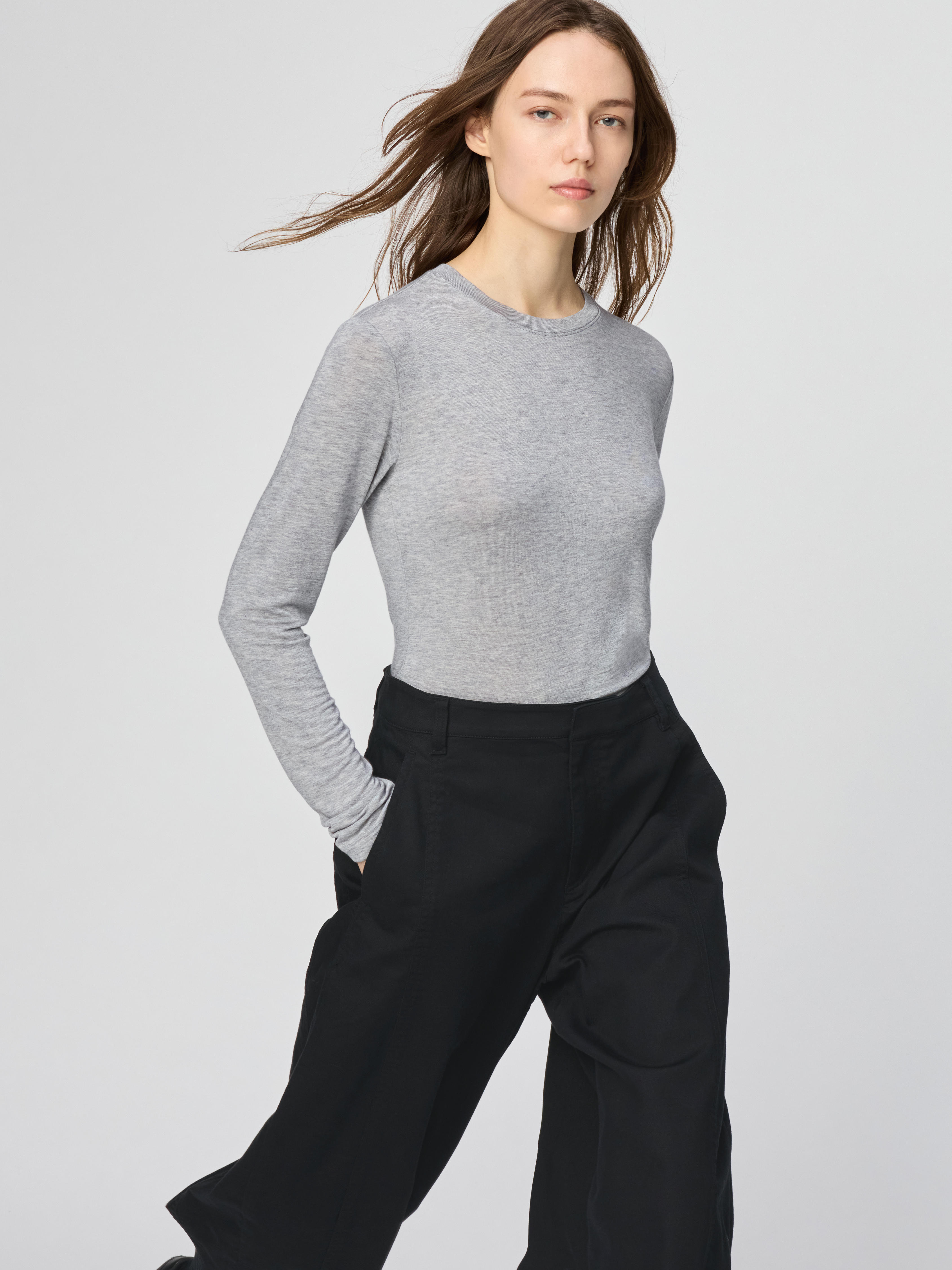 女裝 HEATTECH極暖 喀什米爾混紡圓領T恤(長袖) (UNIQLO : C)