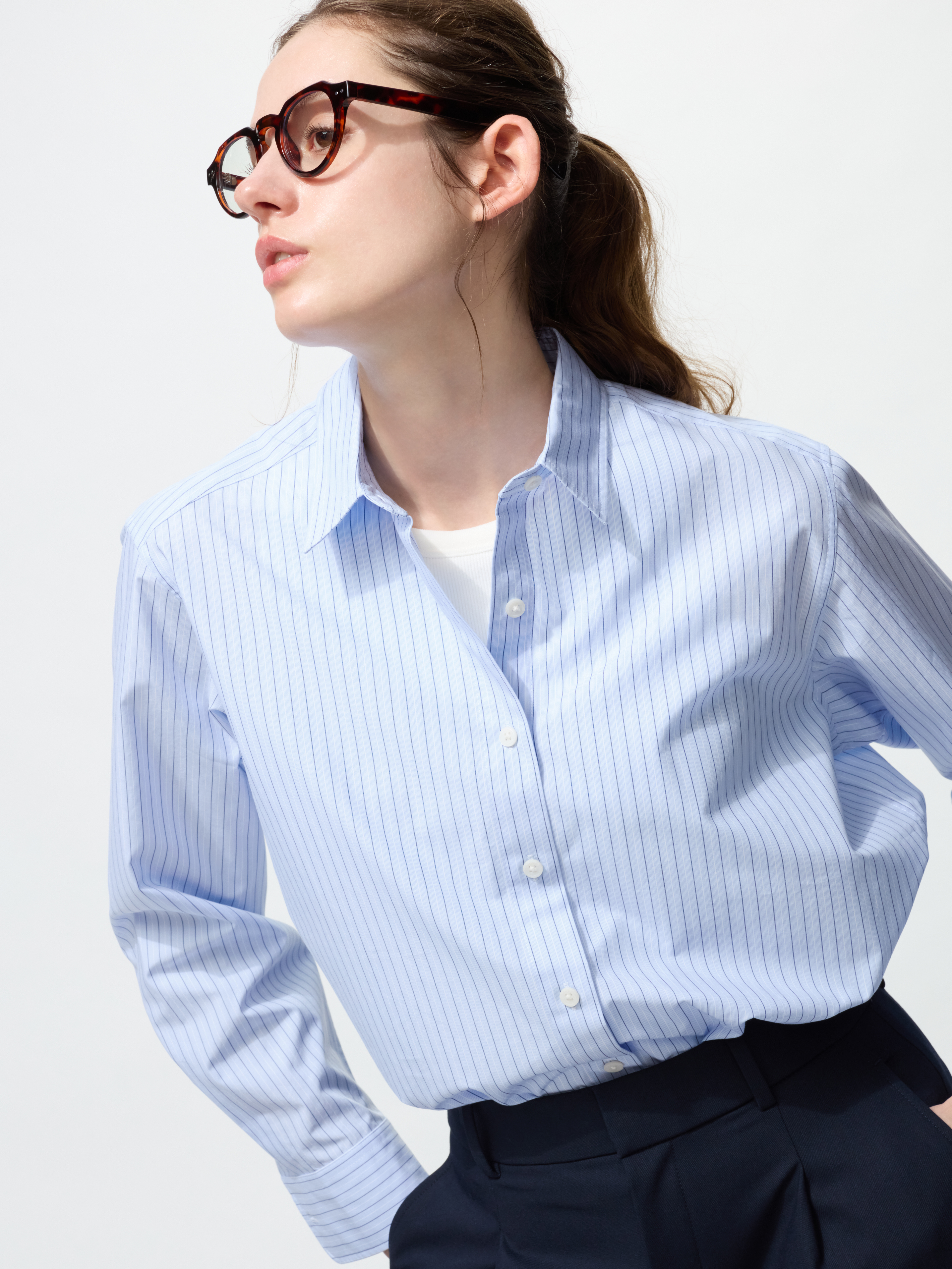 女裝 棉質條紋襯衫(長袖)