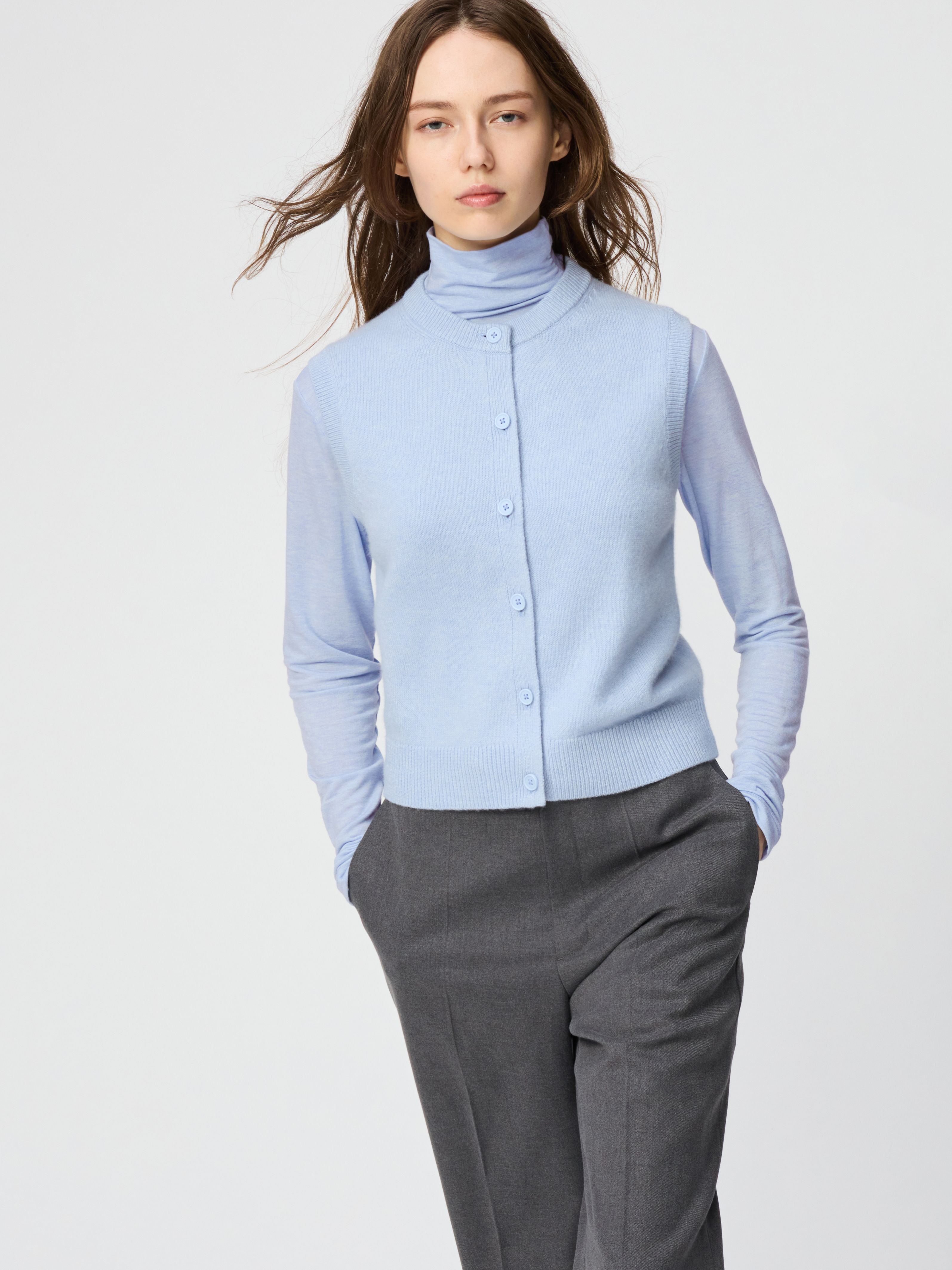 女裝 喀什米爾圓領短版背心 (UNIQLO : C)
