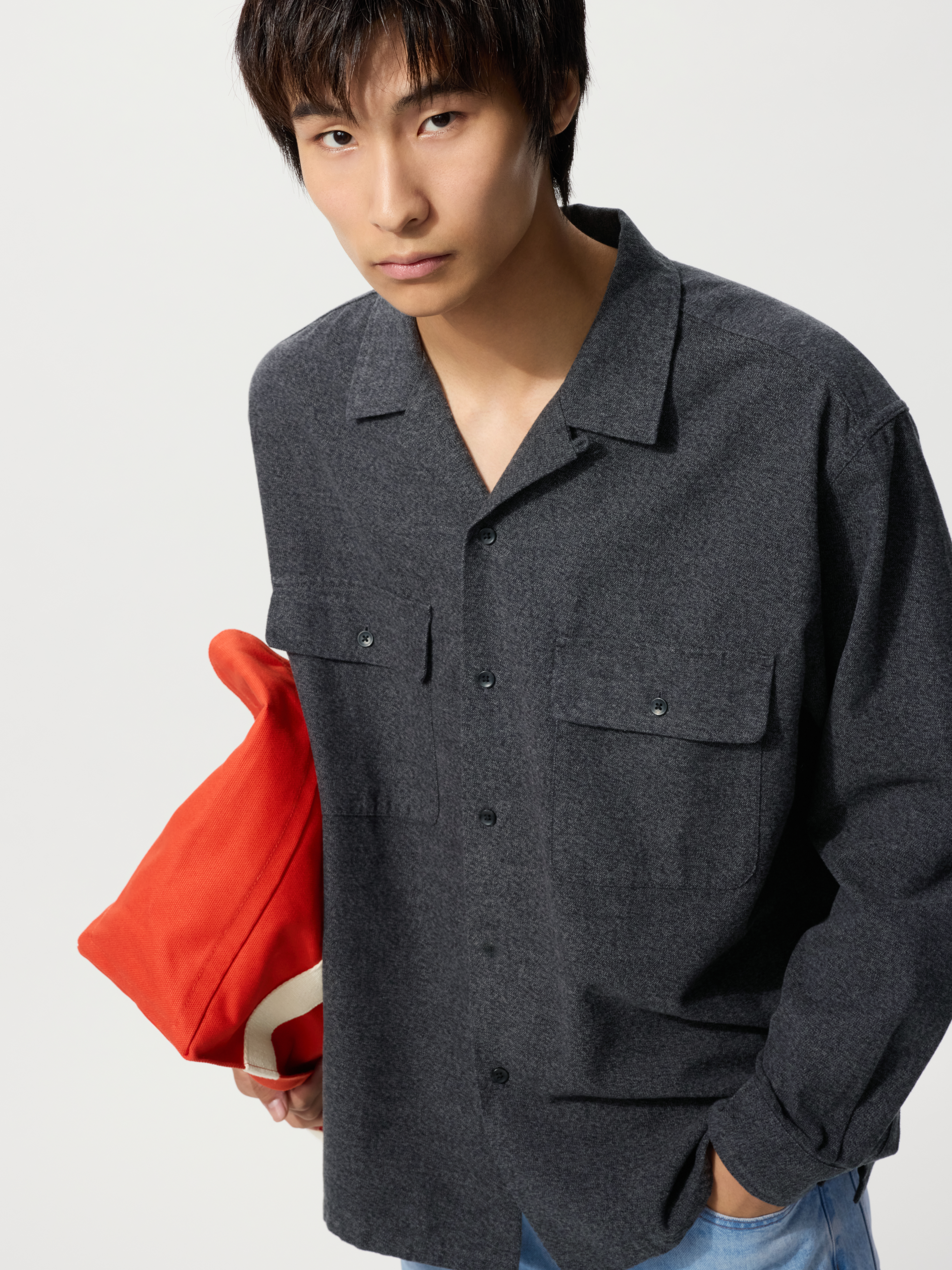 磨毛棉質開領寬版襯衫(長袖) (UNIQLO and JW ANDERSON)