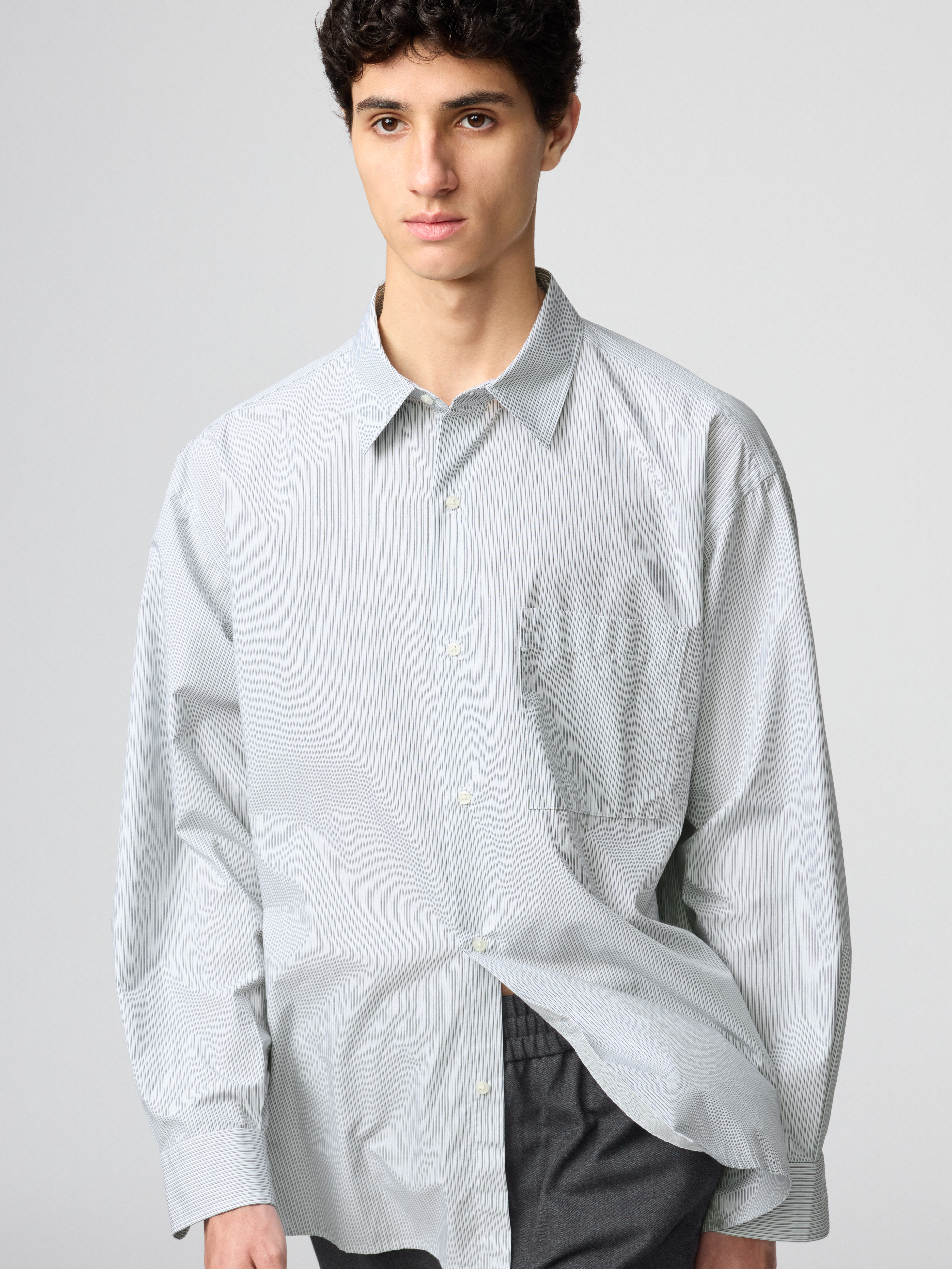府綢寬版襯衫(長袖)(條紋) (UNIQLO : C)