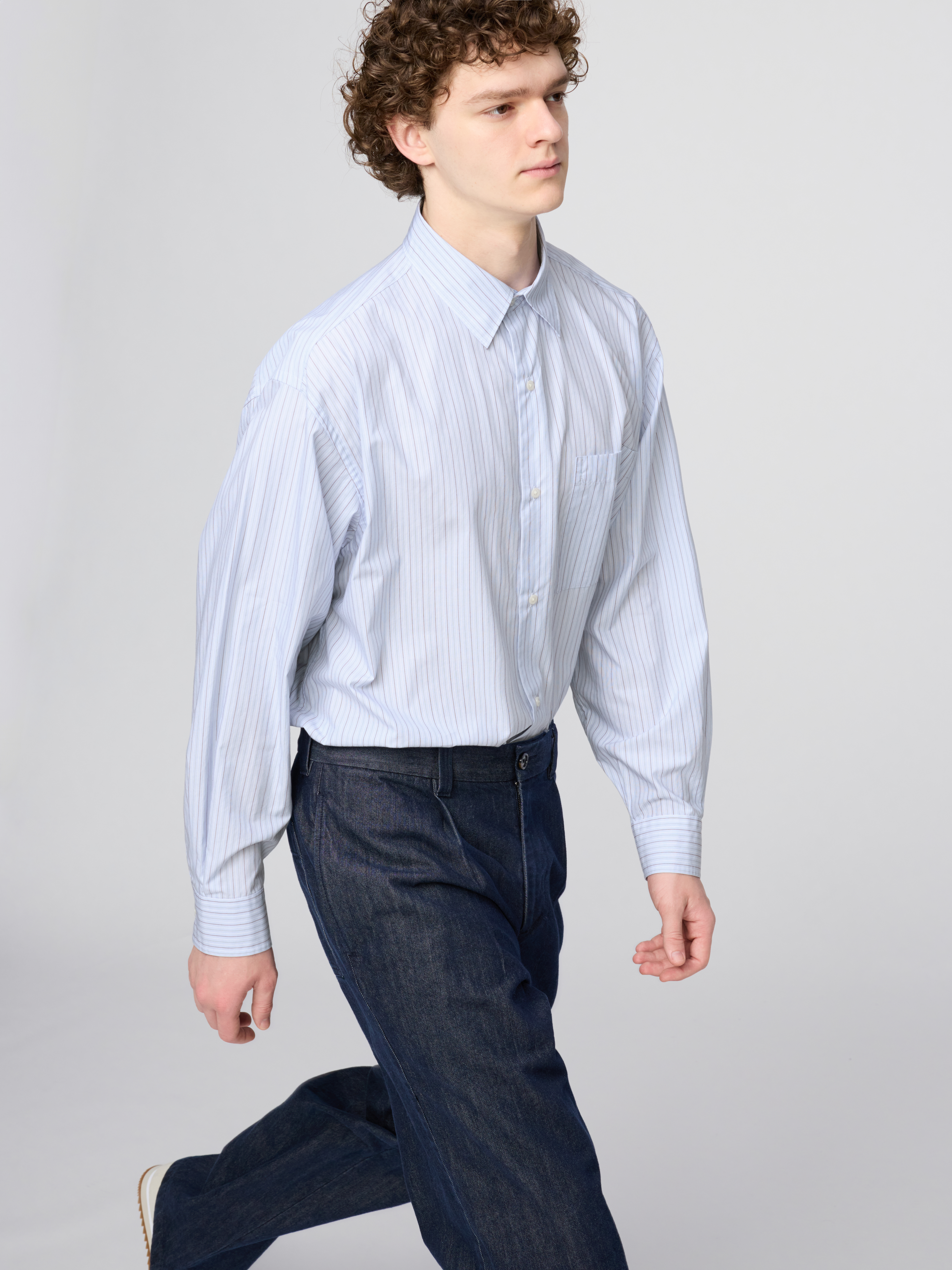 府綢寬版襯衫(長袖)(條紋) (UNIQLO : C)
