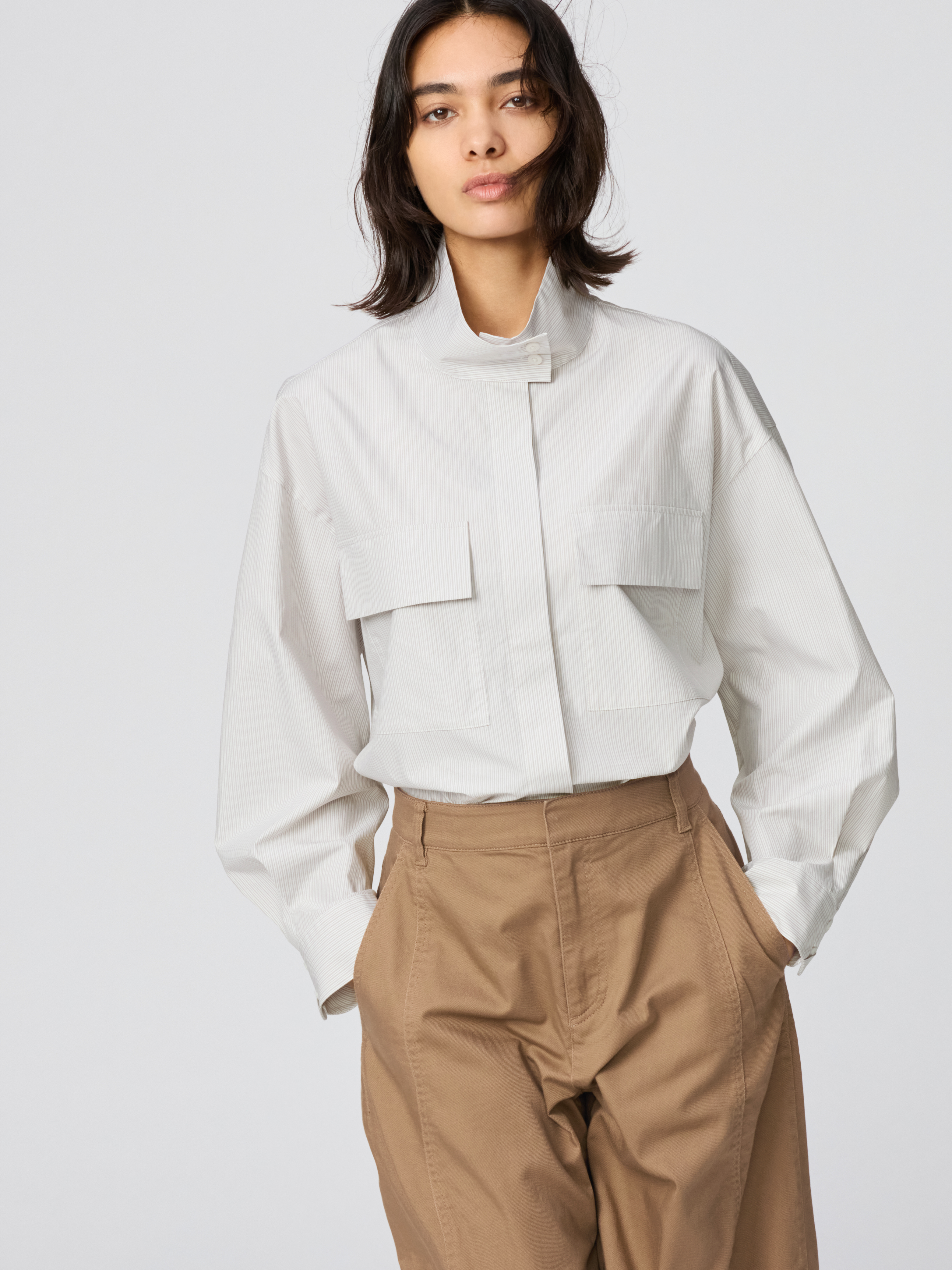 女裝 棉質立領襯衫式外套(長袖) (UNIQLO : C)