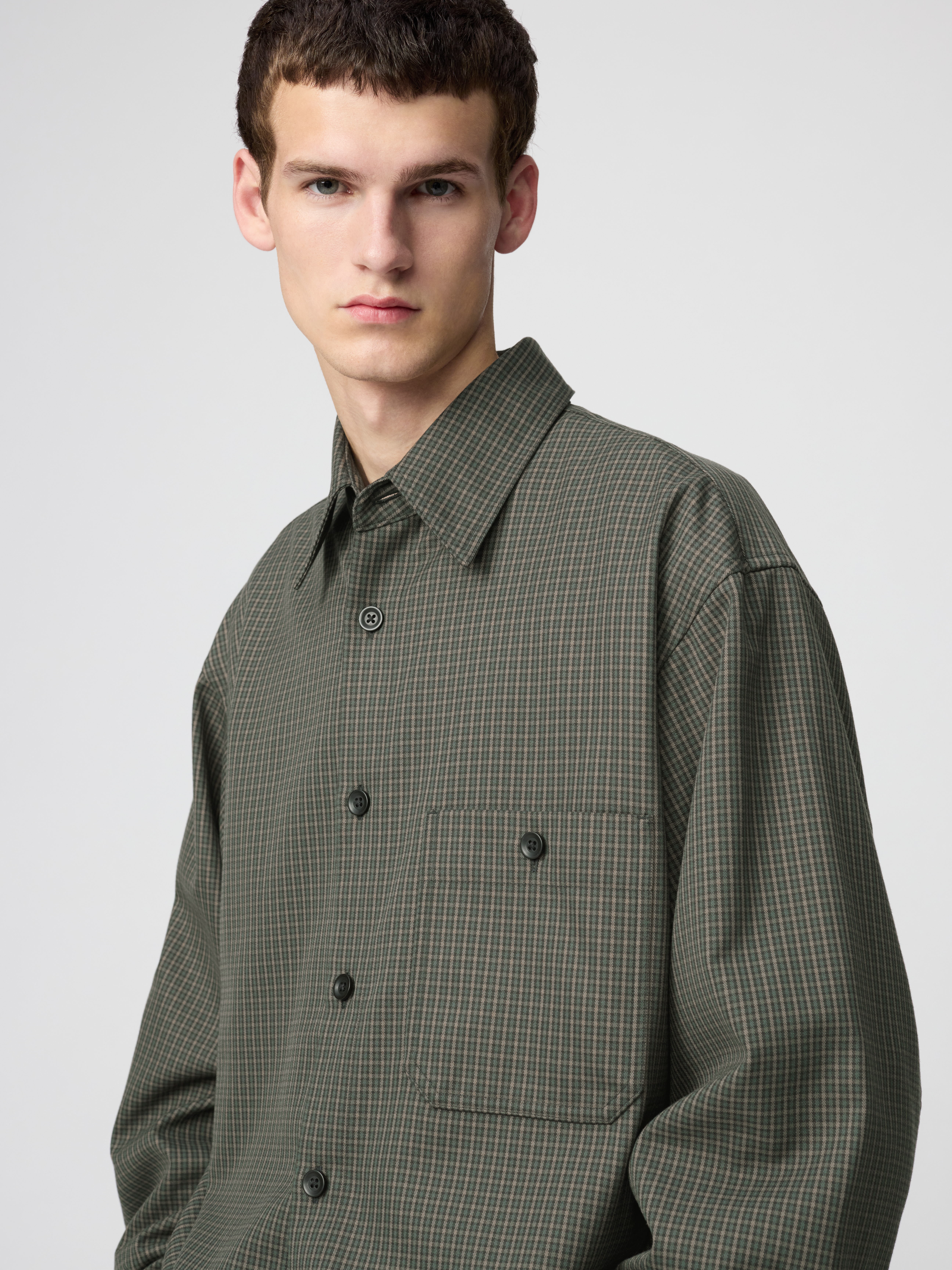 斜紋工作寬版襯衫(長袖)(格紋) (Uniqlo U)