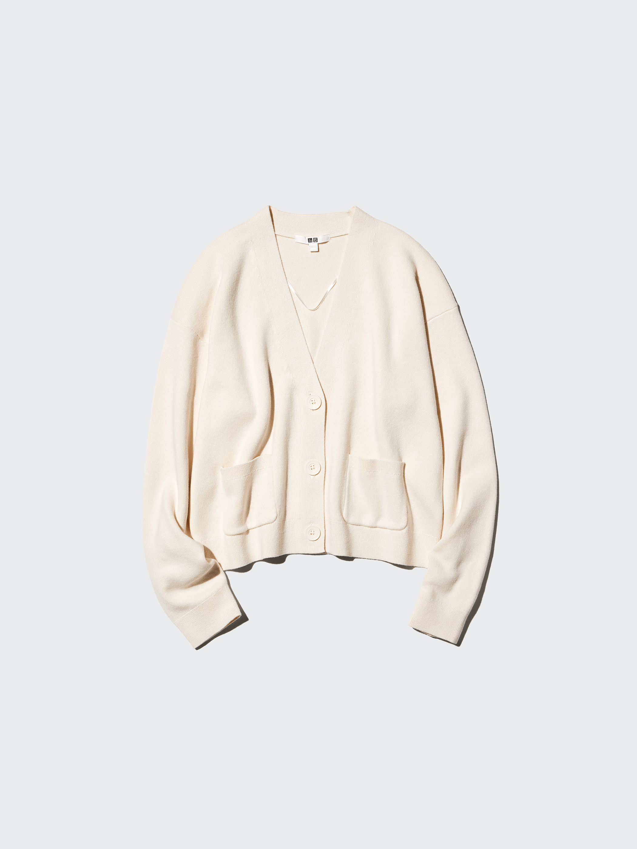 女裝 柔滑棉V領短版開襟外套(長袖)