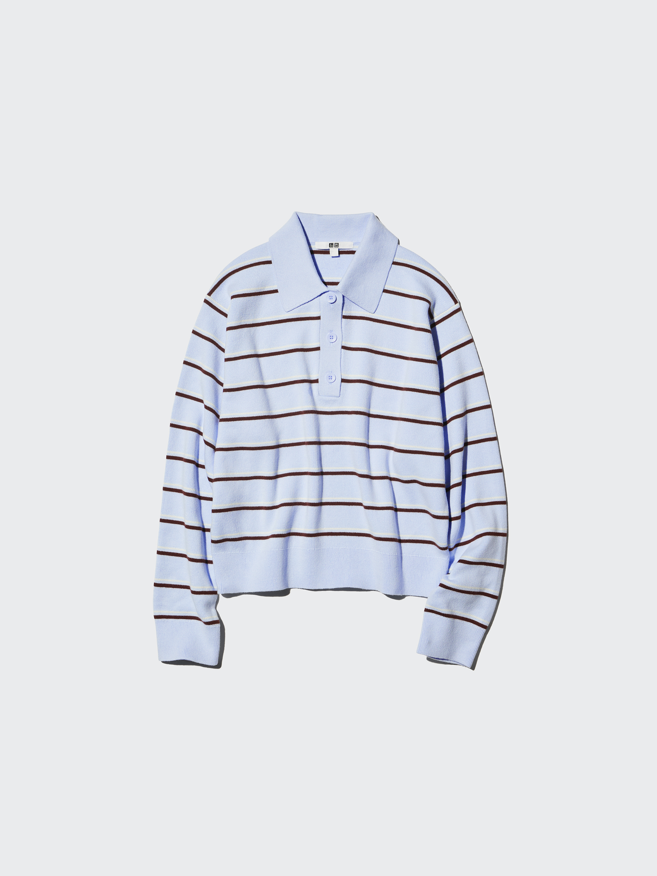 女裝 柔滑棉條紋POLO針織衫(長袖)