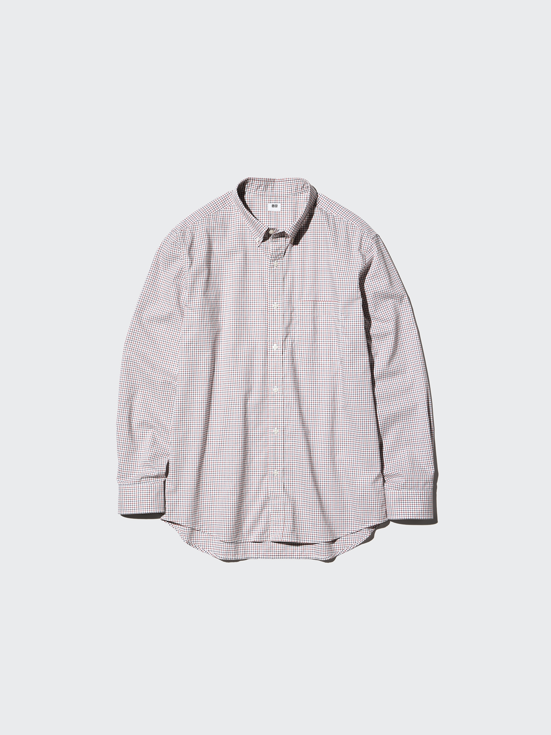 府綢襯衫(長袖)(鈕釦領/格紋)