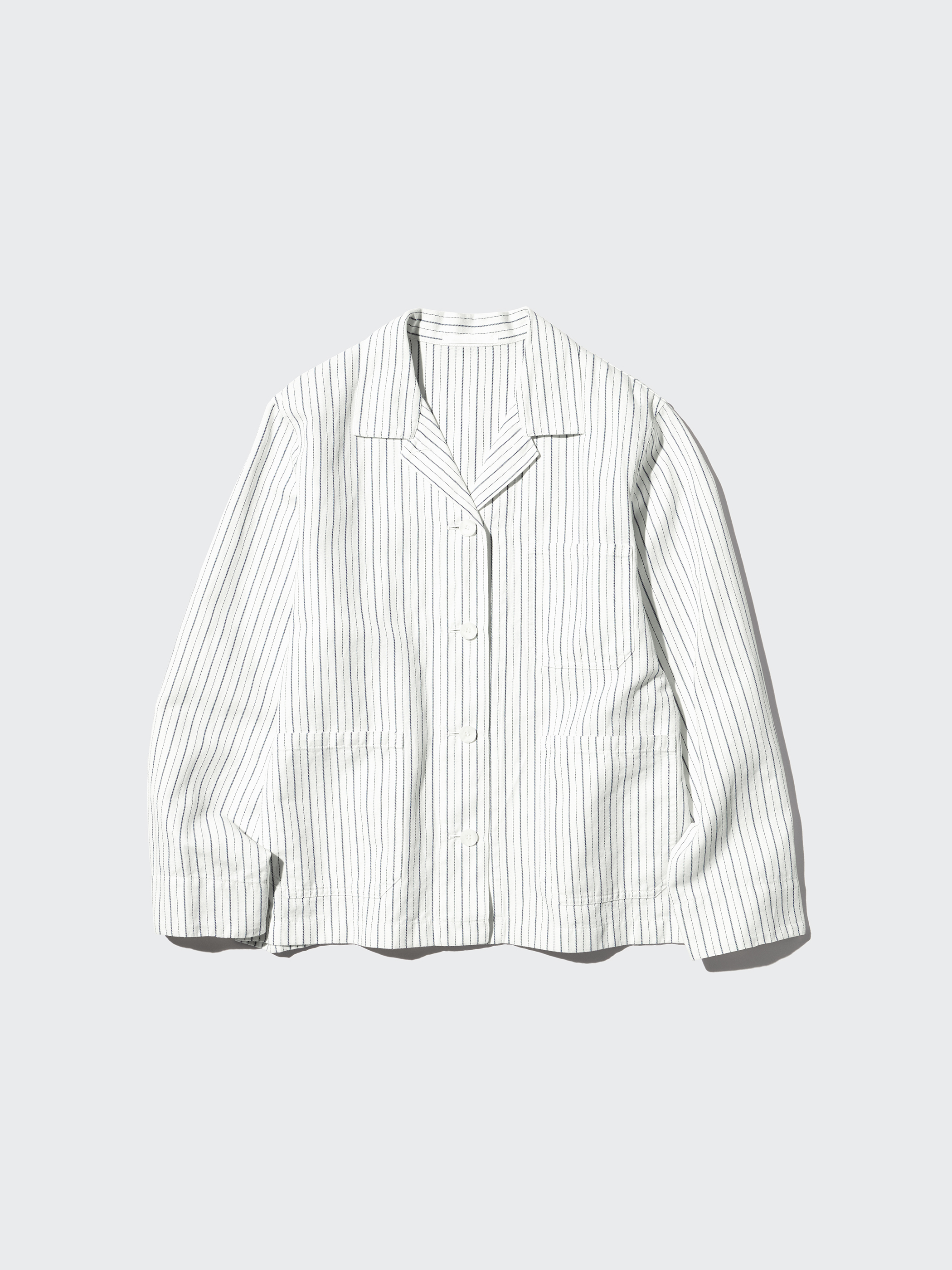 女裝 亞麻混紡條紋外套