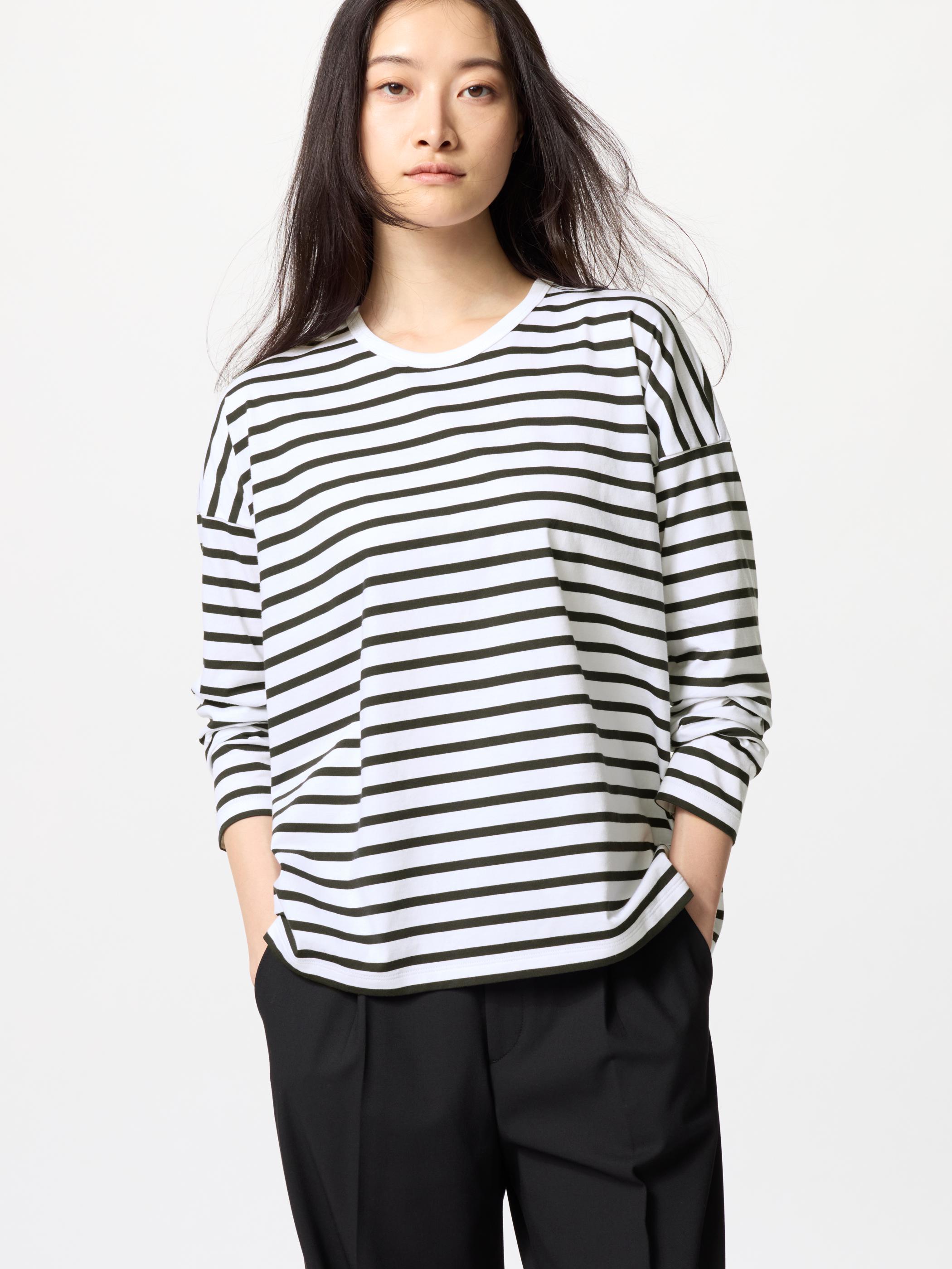 WOMEN AIRism COTTON STRIPED T-SHIRT