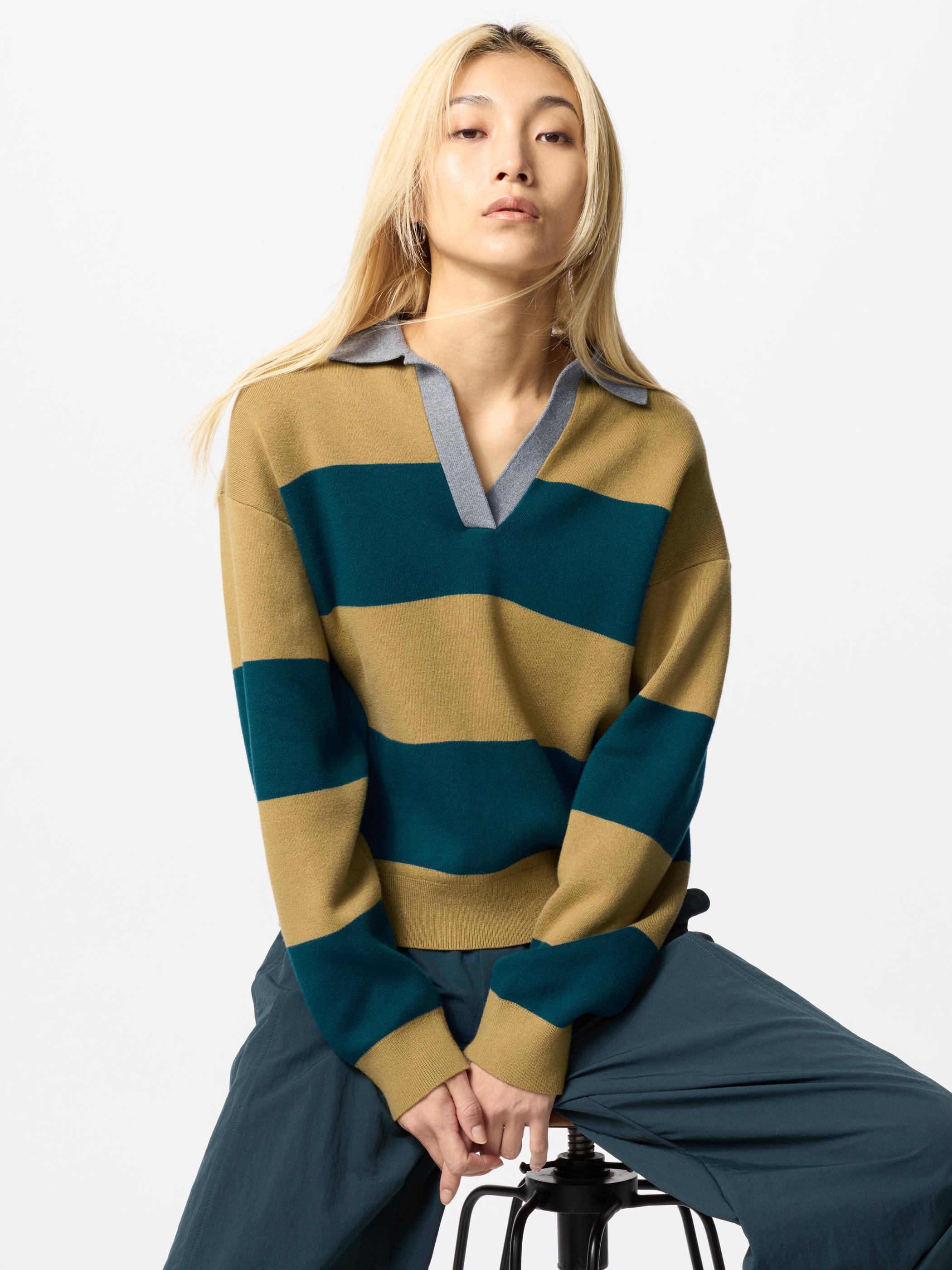 WOMEN SMOOTH COTTON RELAXED POLO SWEATER