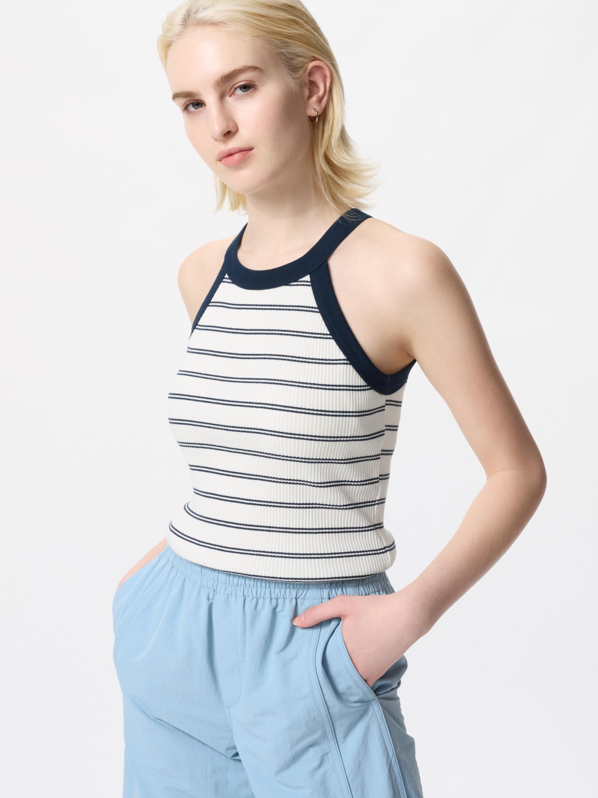 WOMEN STRIPED HALTER NECK BRA SLEEVELESS TOP