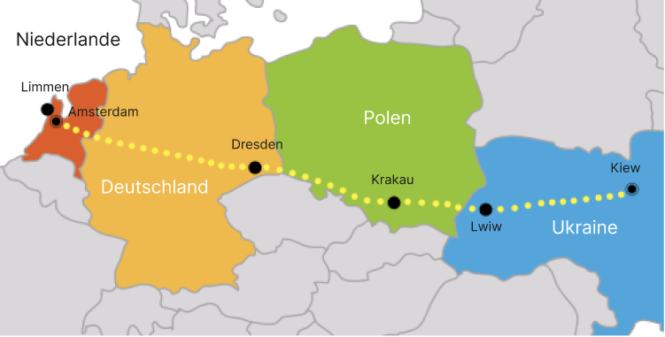 Limmen ist auf dem Landweg ungefähr 2000 km entfernt von Kiew.
