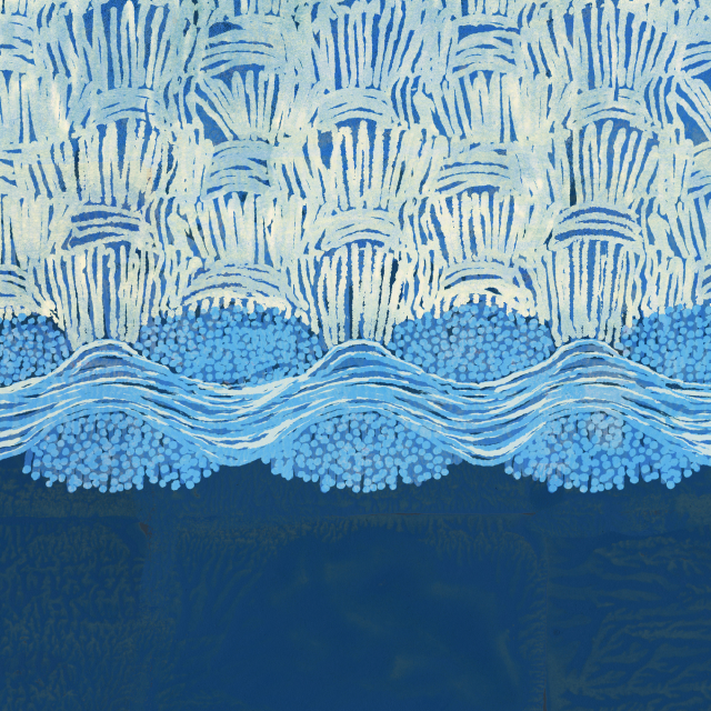 Enlarged plan view of fabric. Fabrics woven from these newly developed threads have an intricately textured surface, giving them a water-repellency much like lotus leaves. Even the structure resembles the leaves.