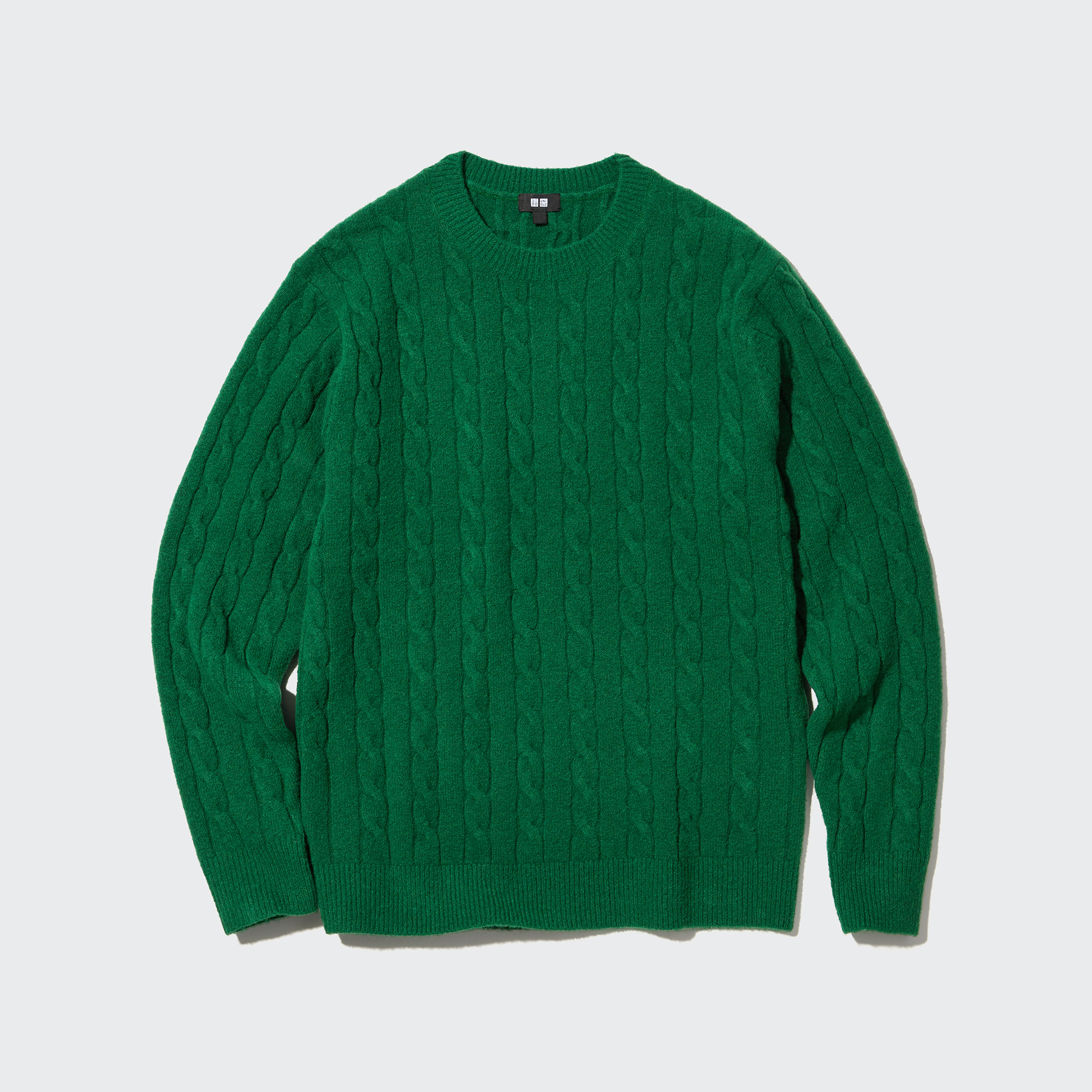 MEN Souffle Yarn Cable Crew Neck Long-Sleeve Sweater